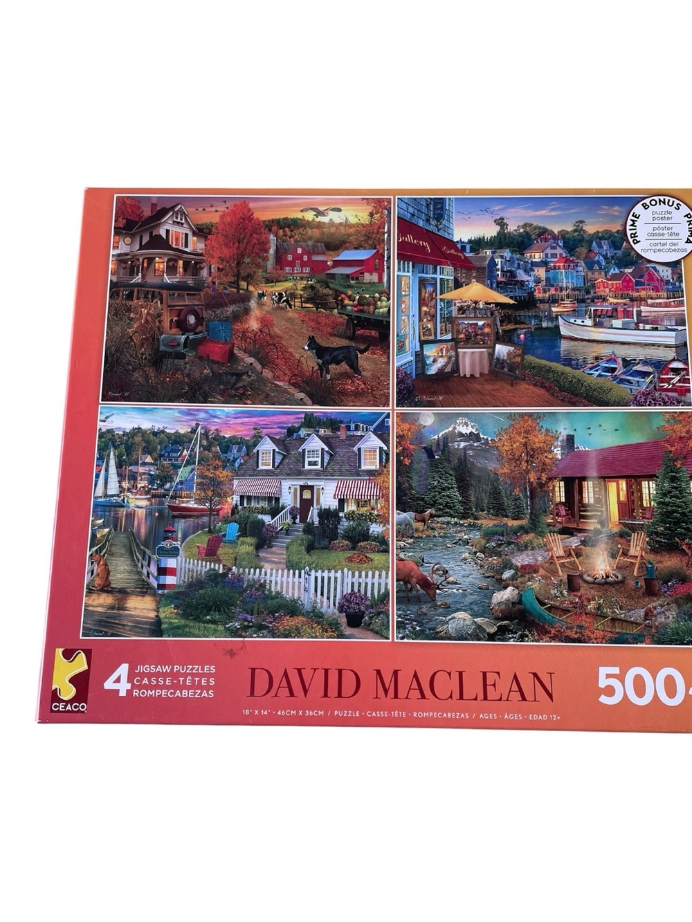 Ceaco David Maclean Four Jigsaw Puzzles, City Scenes, 500 Pieces, Coloful